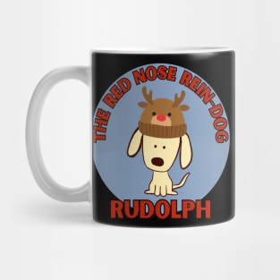 Cute Christmas dog as Rudolph with a red nose Mug